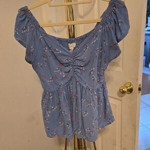 Japna Red and Blue Ruffled Cap Sleeve Blouse